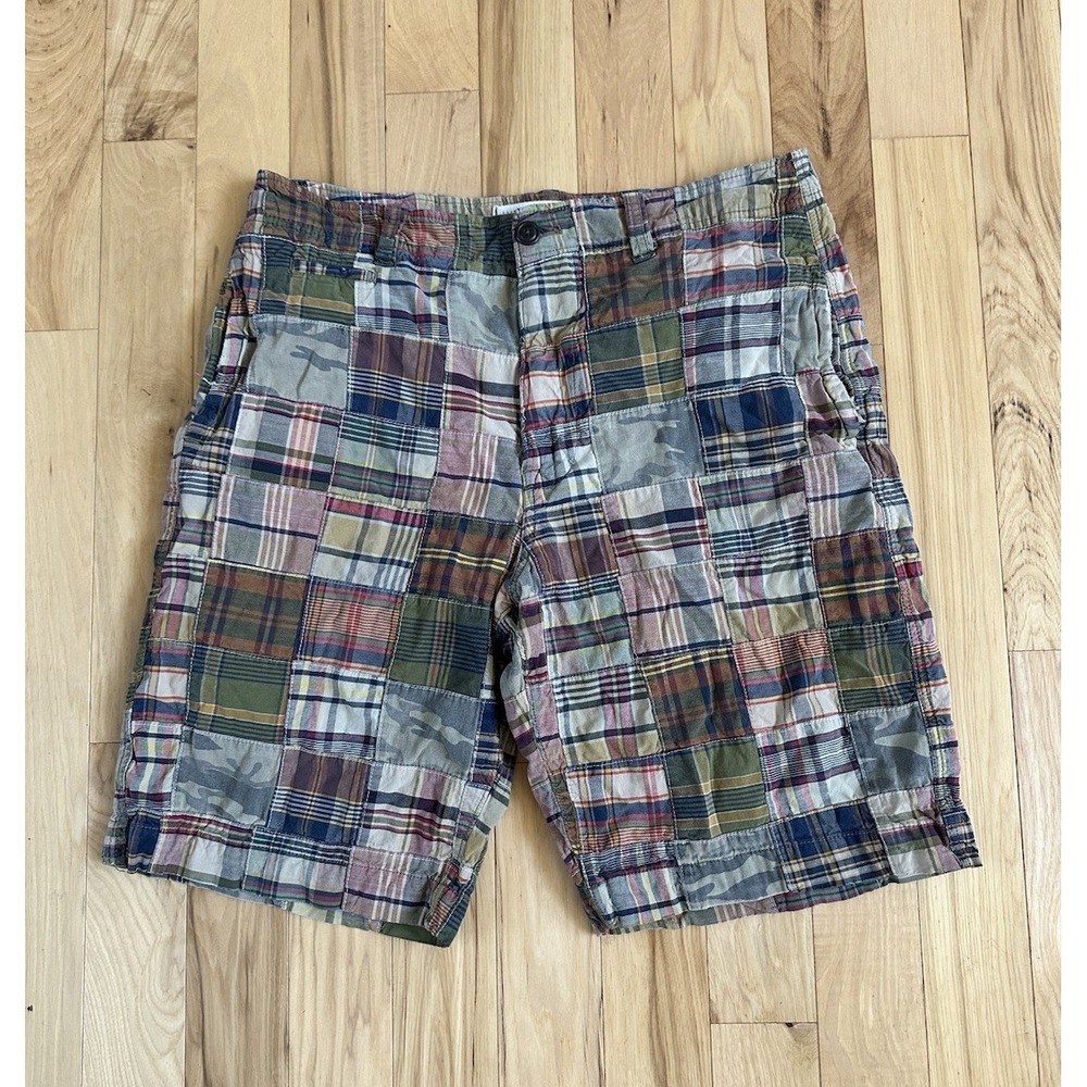 American Eagle Mens Plaid Madras Camo Patchwork Cargo Shorts Y2K  Preppy 36L